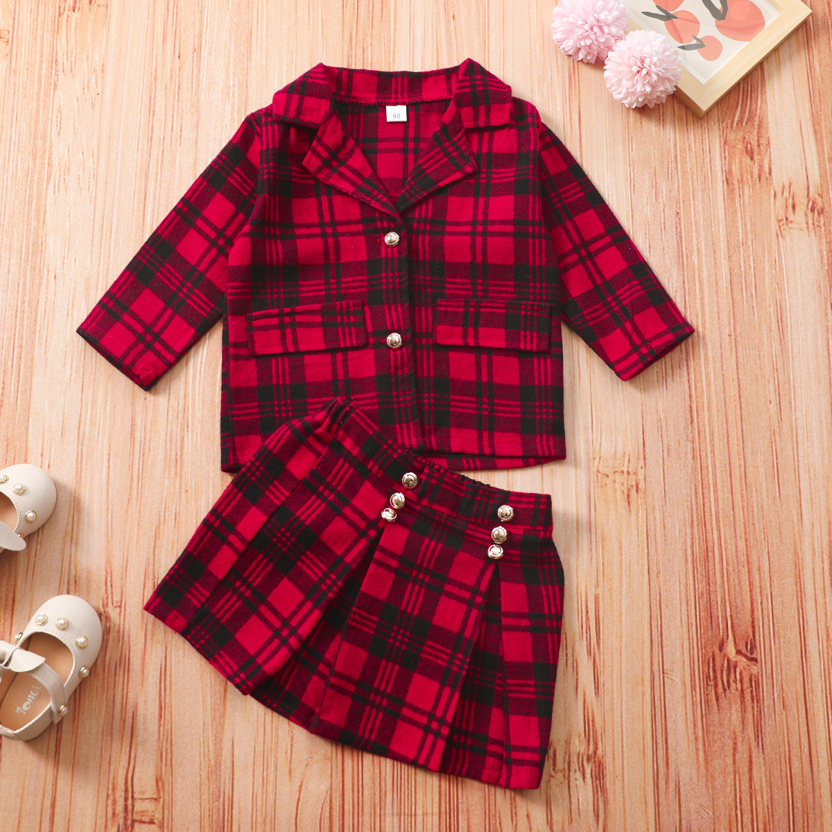 kids long sleeve bowknot shirt bell-bottoms set